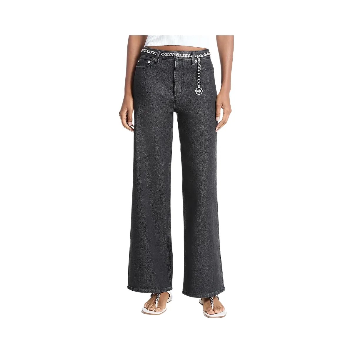 Michael Kors Stretch Denim Wide-Leg Jeans Black Rinse - HypeFly India View 1