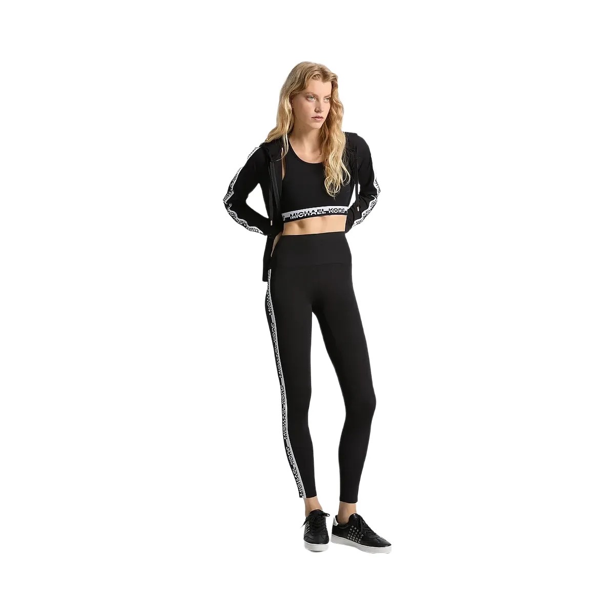 Michael Kors Stretch Knit Logo Tape High-Waisted Leggings Black - HypeFly India View 1