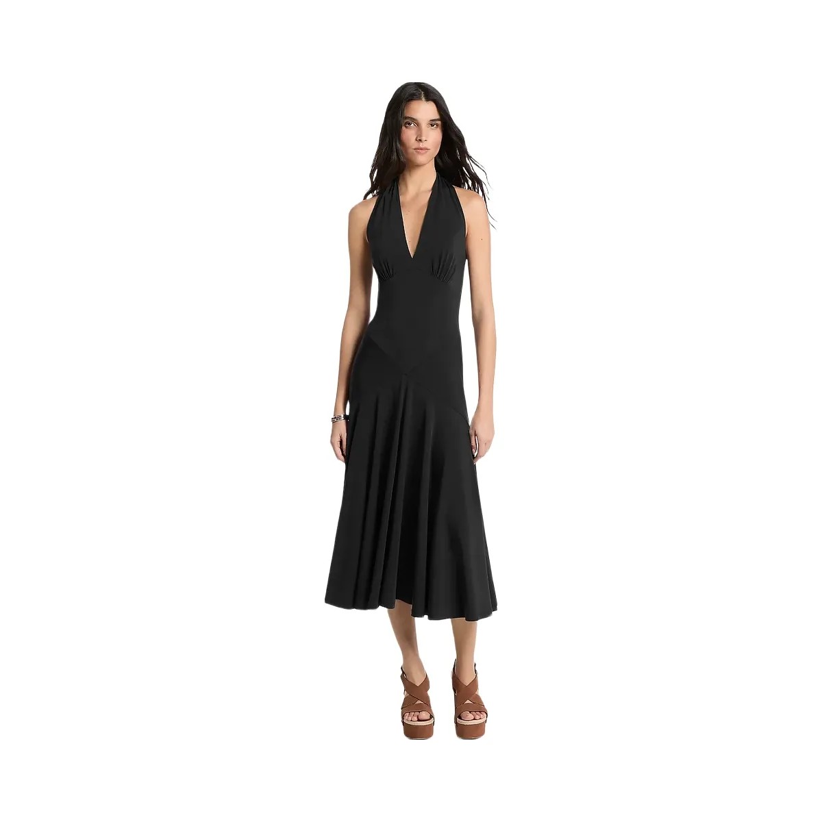 Michael Kors Stretch Matte Jersey Halter Midi Dress Black - HypeFly India View 1