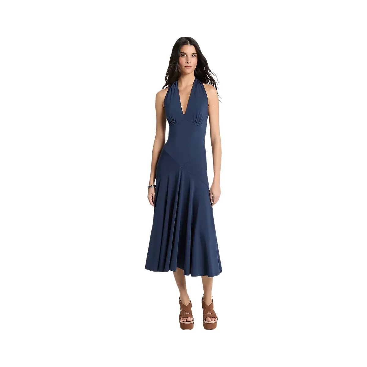 Michael Kors Stretch Matte Jersey Halter Midi Dress Midnightblue - HypeFly India View 1