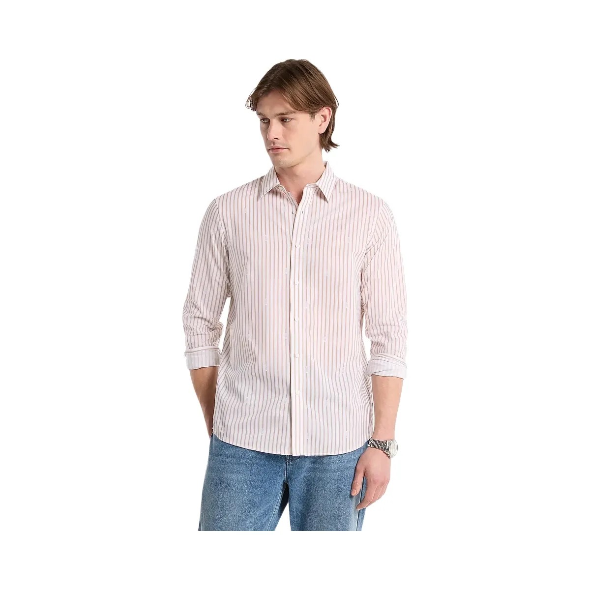 Michael Kors Striped Cotton Blend Shirt Light Sand - HypeFly India View 1