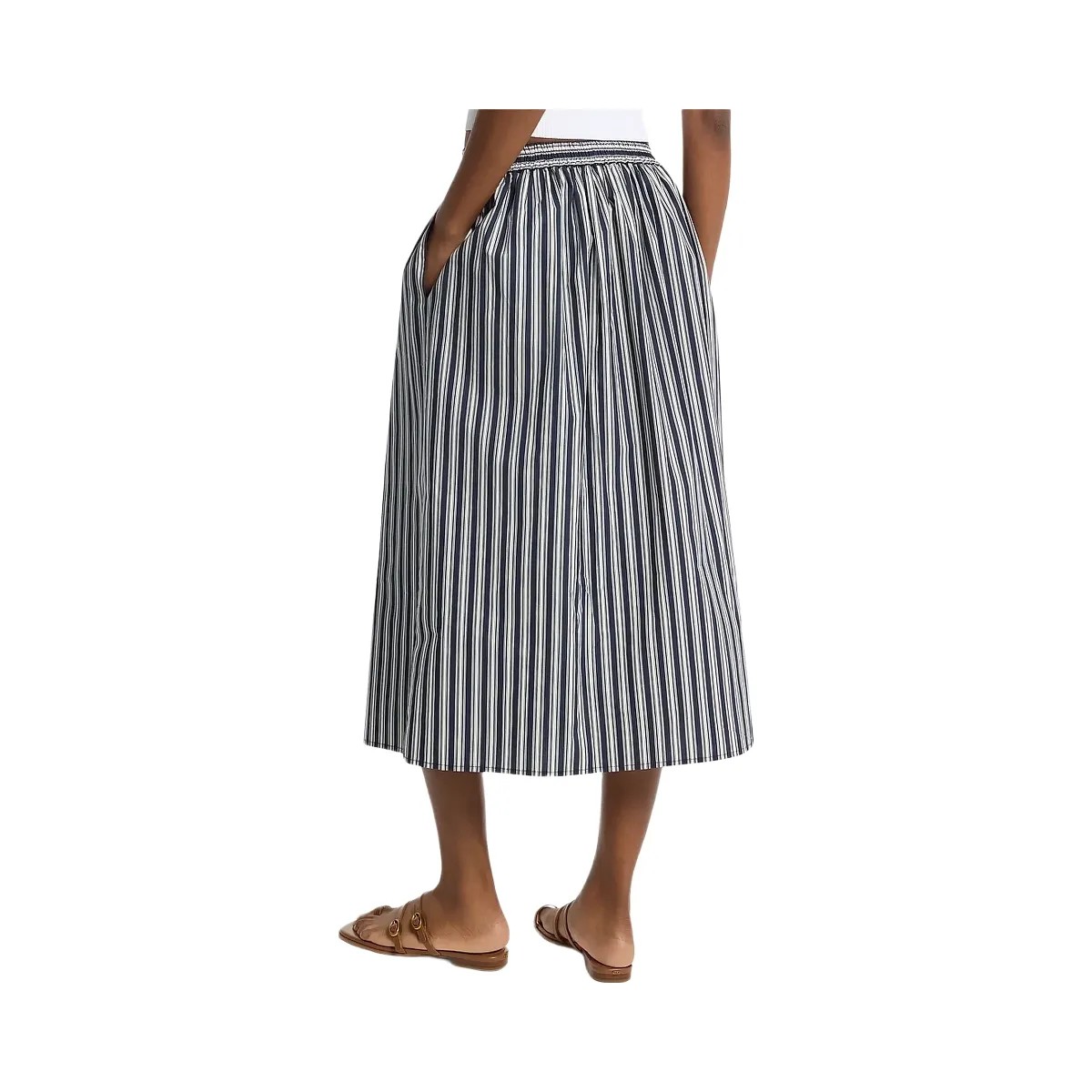 Michael Kors Striped Cotton Poplin Midi Skirt Midnightblue - HypeFly India View 2
