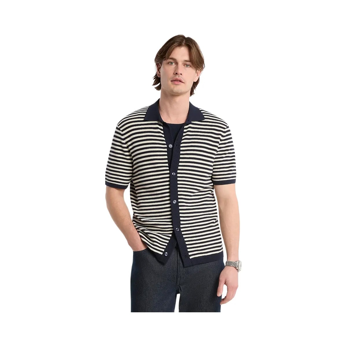 Michael Kors Striped Knit Shirt Lt Cream - HypeFly India View 1