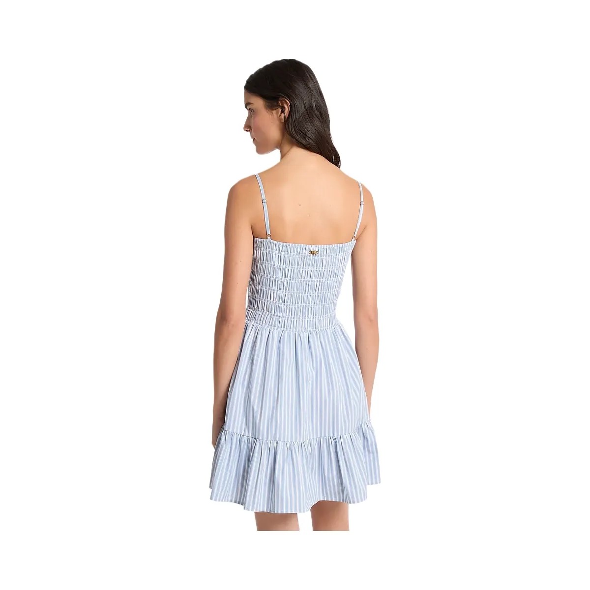 Michael Kors Striped Stretch Cotton Blend Smocked Dress Chambray - HypeFly India View 2