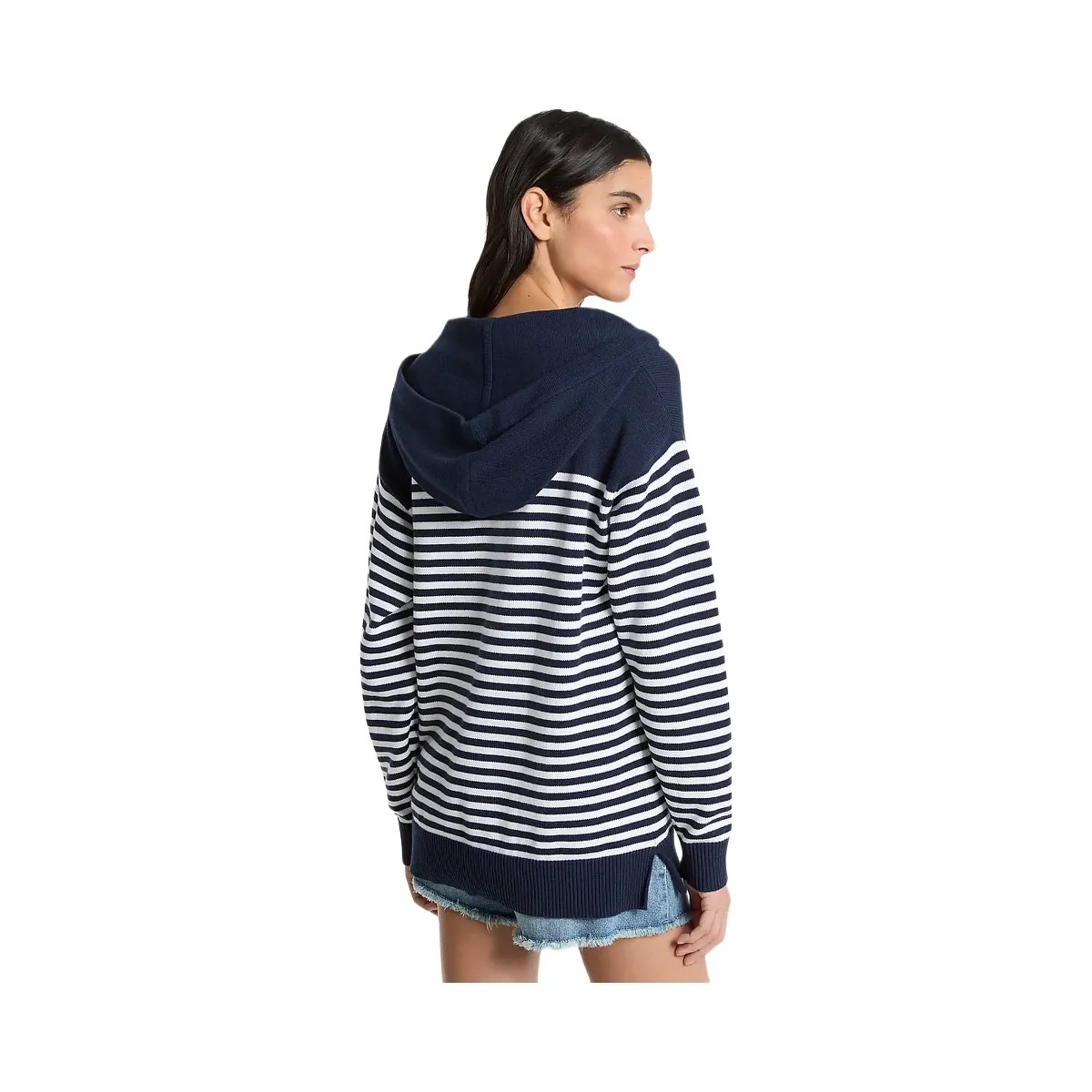 Michael Kors Striped Wool Lace-Up Hoodie Midnightblue - HypeFly India View 2