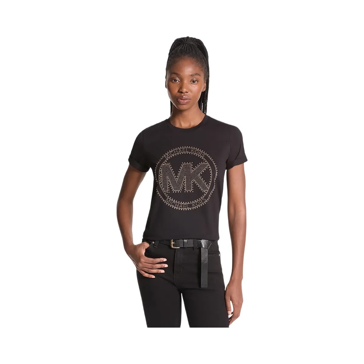 Michael Kors Studded Logo Charm Organic Cotton Jersey T-Shirt Black - HypeFly India View 1