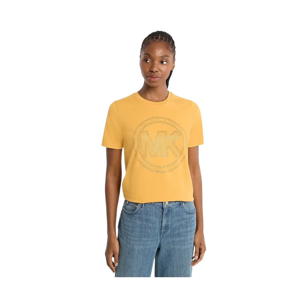 Michael Kors Studded Logo Charm Organic Cotton Jersey T-Shirt Honeywheat - HypeFly India View 1