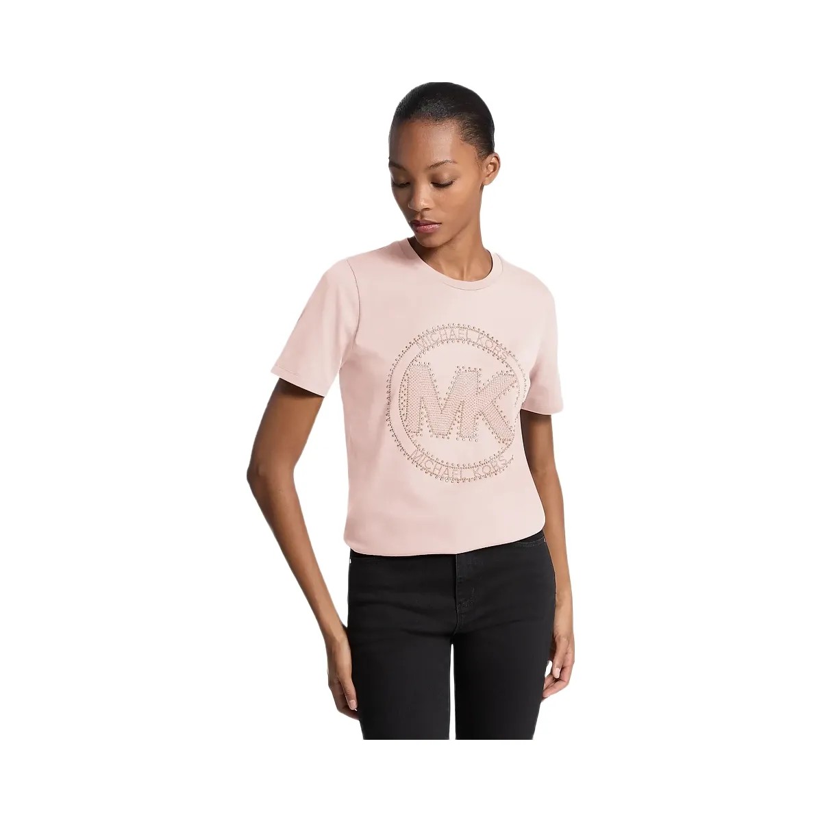 Michael Kors Studded Logo Charm Organic Cotton Jersey T-Shirt Powder Blush - HypeFly India View 1