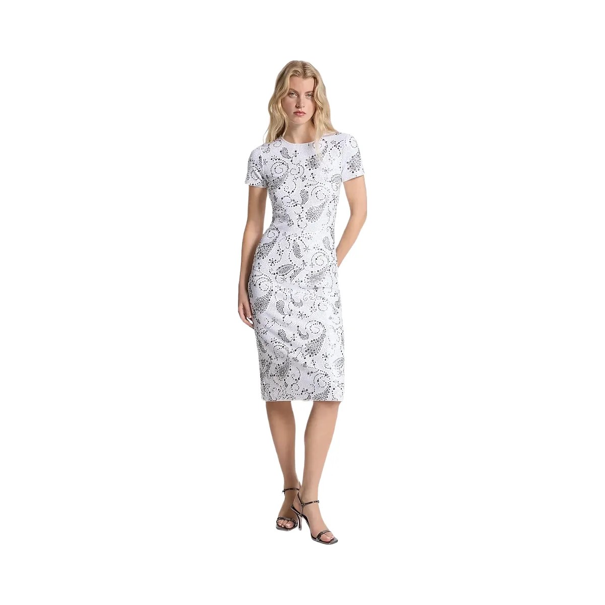 Michael Kors Studded Paisley Scuba Midi Dress White - HypeFly India View 1