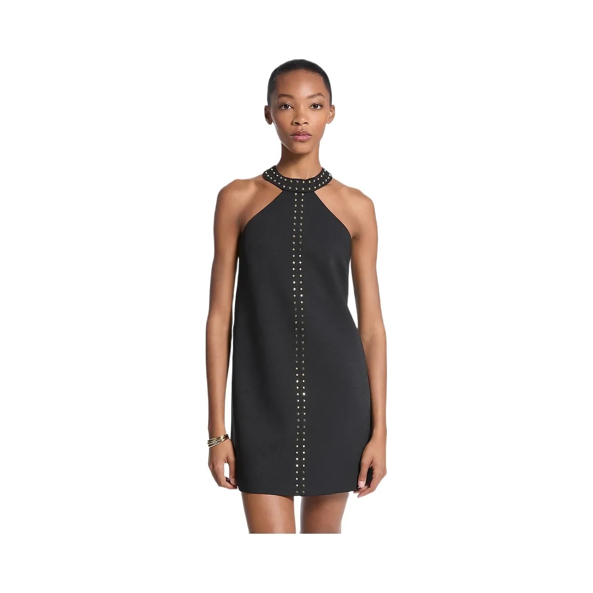 Michael Kors Studded Stretch Crepe Halter Mini Dress Black - HypeFly India View 1