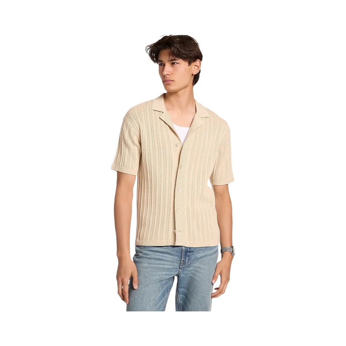 Michael Kors Textured Knit Polo Shirt Lt Cream - HypeFly India View 1