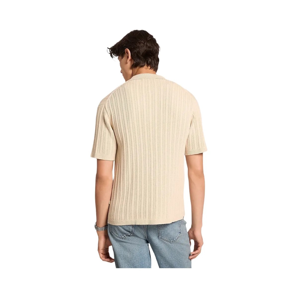 Michael Kors Textured Knit Polo Shirt Lt Cream - HypeFly India View 2