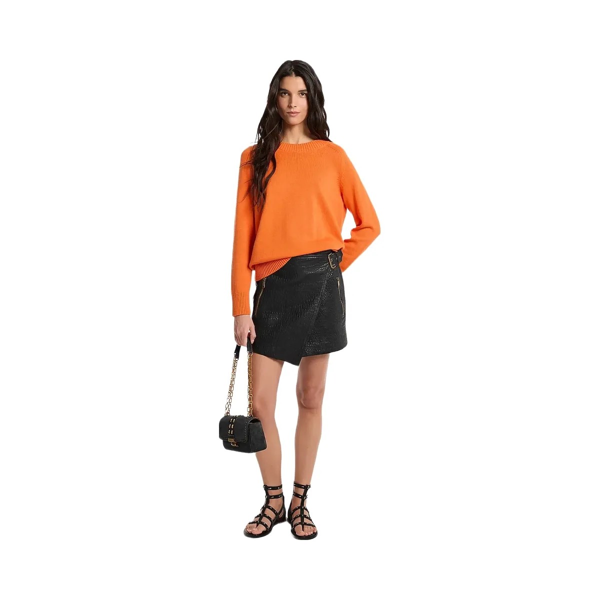 Michael Kors Textured Leather Wrap Skirt Black - HypeFly India View 1