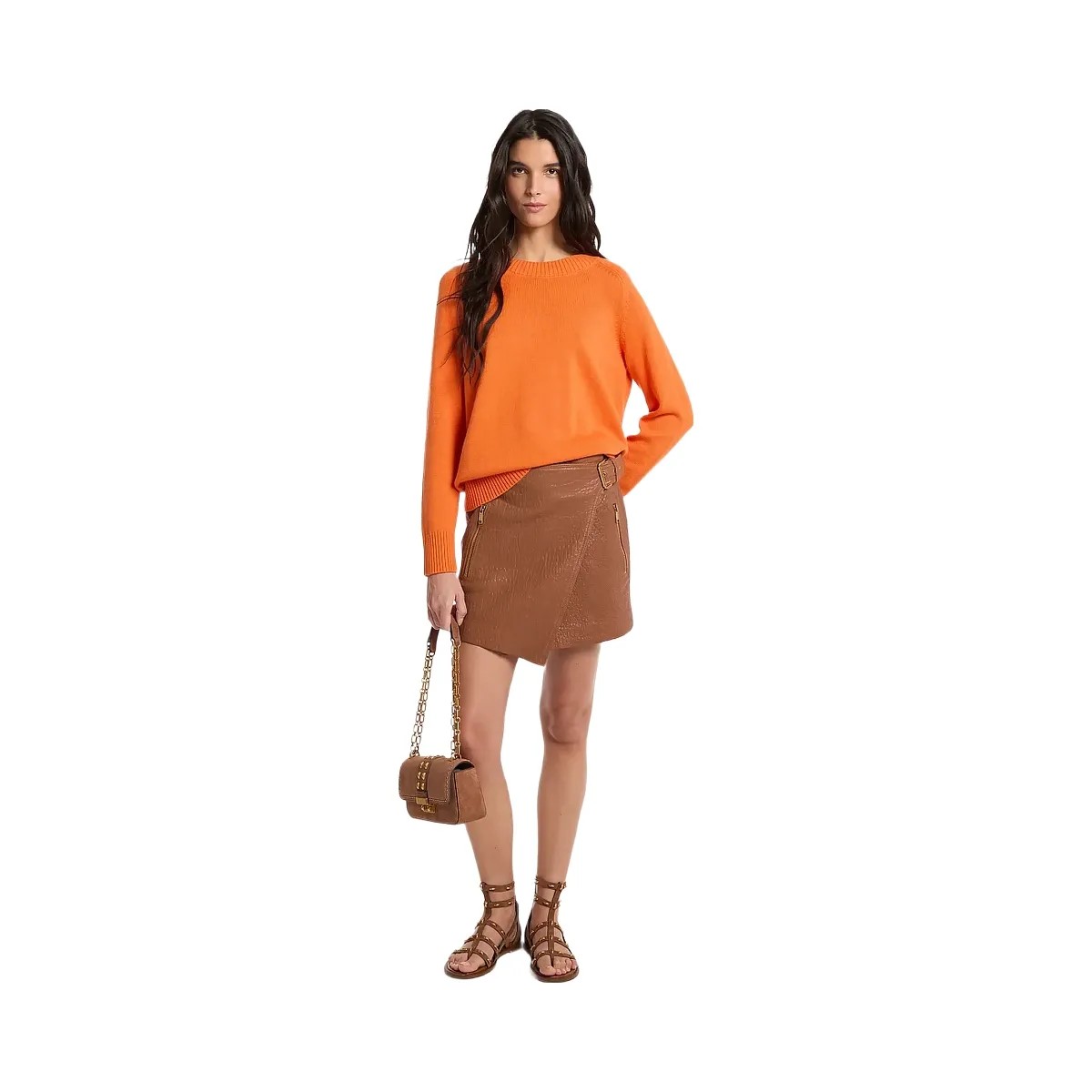 Michael Kors Textured Leather Wrap Skirt Luggage - HypeFly India View 1