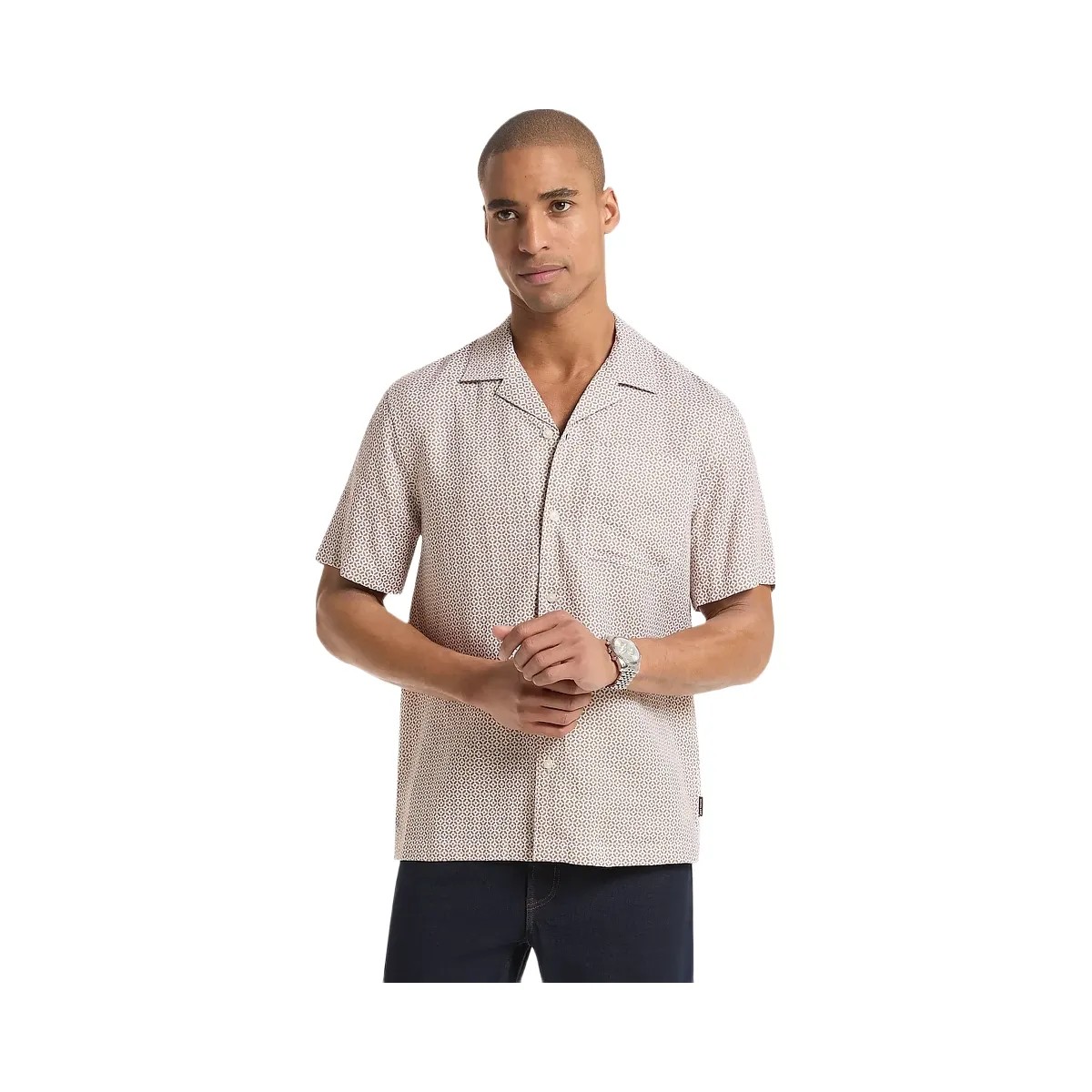 Michael Kors Tile Print Linen Shirt Dark Camel - HypeFly India View 1