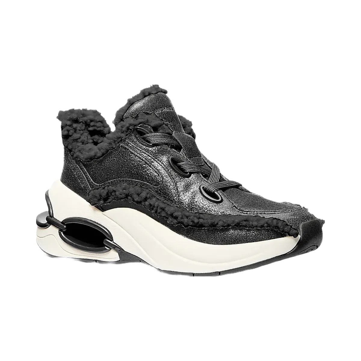 Michael Kors Toni Distressed Leather and Sherpa Trainer Black - HypeFly India View 1