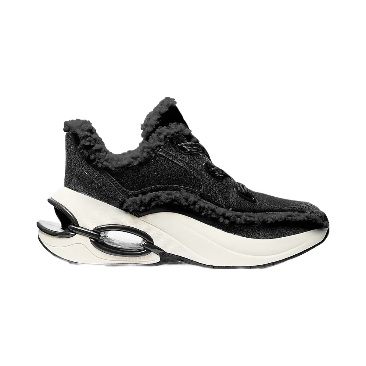 Michael Kors Toni Distressed Leather and Sherpa Trainer Black - HypeFly India View 2