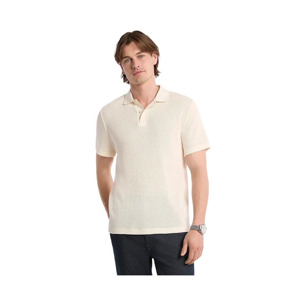 Michael Kors Waffle Knit Polo Shirt Lt Cream - HypeFly India View 1