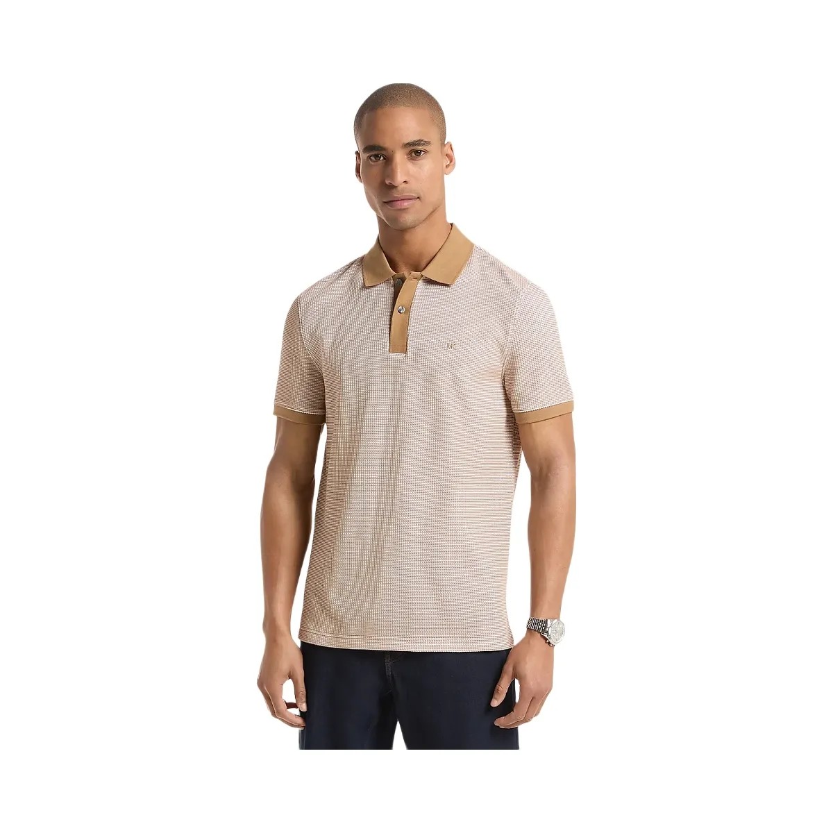 Michael Kors Waffle Stretch Cotton Polo Shirt Dark Camel - HypeFly India View 1