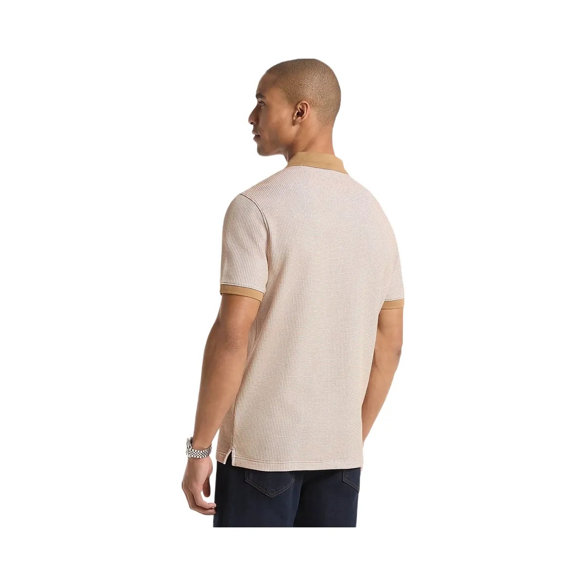 Michael Kors Waffle Stretch Cotton Polo Shirt Dark Camel - HypeFly India View 2