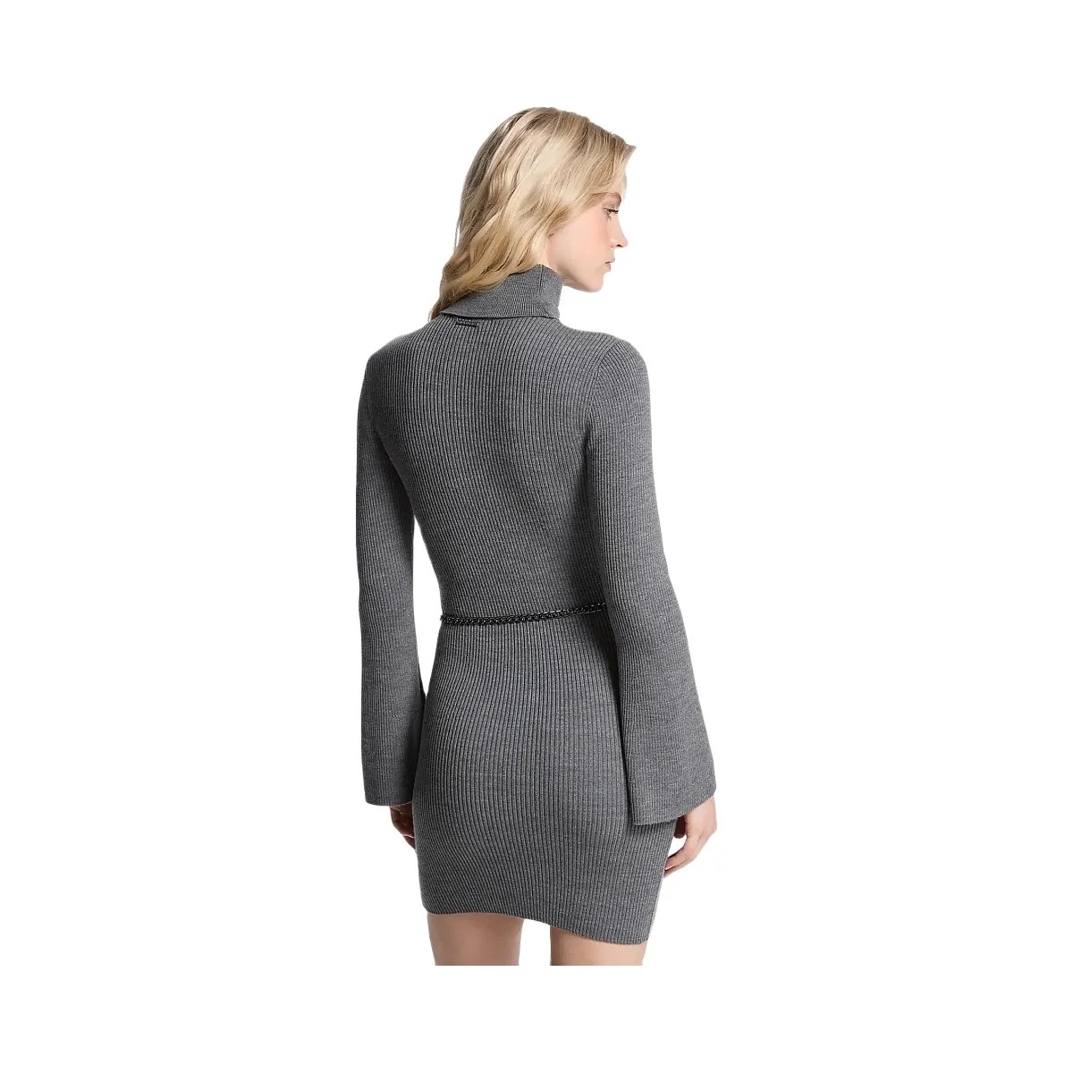 Michael Kors Wool Blend Belted Mini Dress Derby Heather - HypeFly India View 2