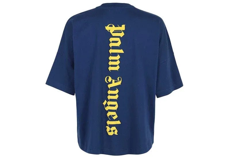 Palm Angels NS Logo Oversized Navy Blue Tee - HypeFly India View 1