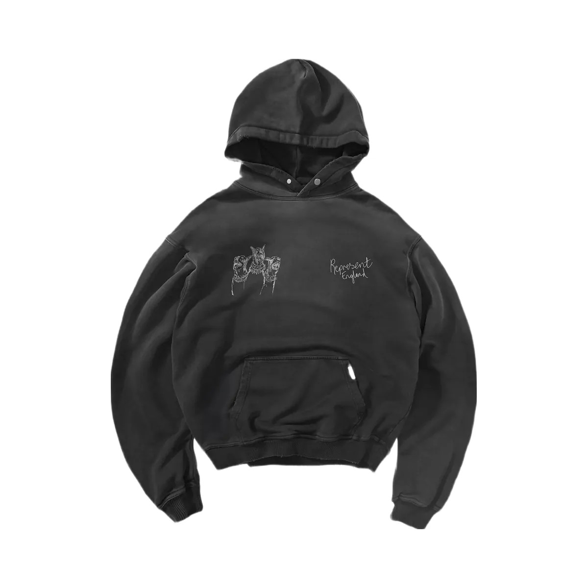 Represent Hand Drawn Thoroughbred Hoodie Aged Black - HypeFly India View 1