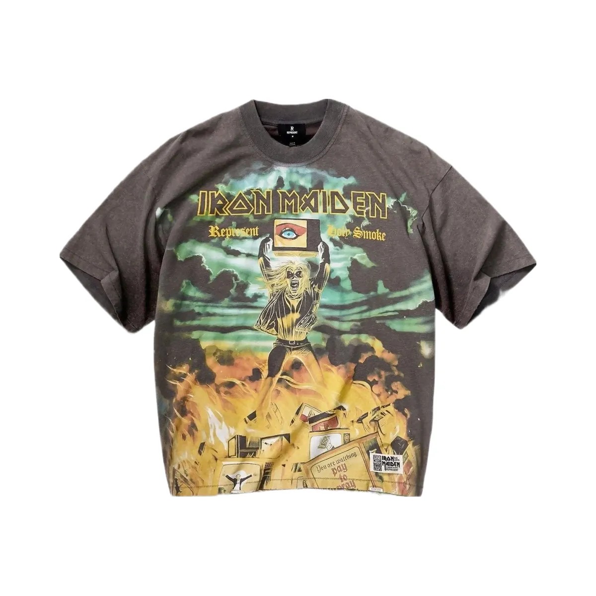 Represent X Iron Maiden Holy Smoke T Shirt Sunfade Grey - HypeFly India View 1
