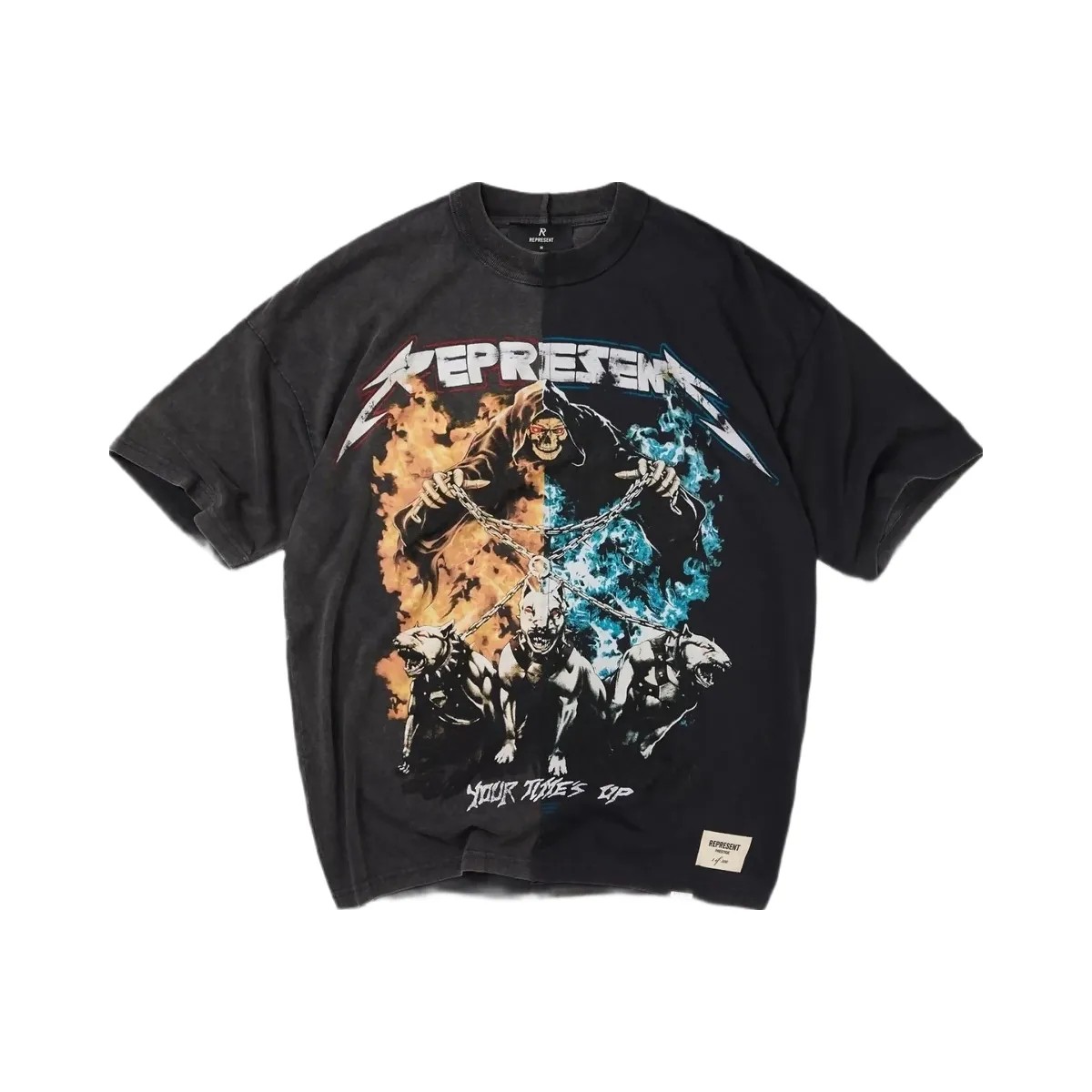 Represent Your Times Up T Shirt Vintage Grey Vintage Black - HypeFly India View 1