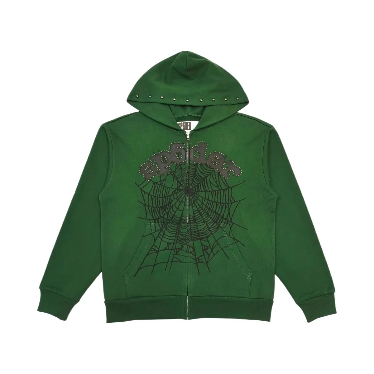 SP5DER Og Web Studded Zip Hoodie Green - HypeFly India View 1