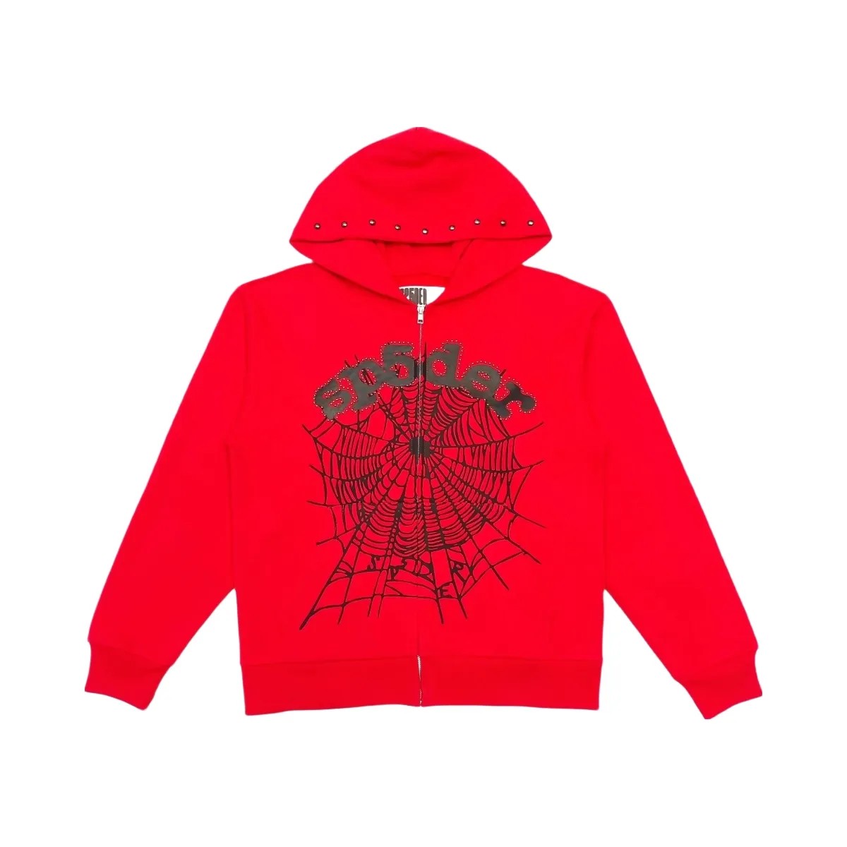 SP5DER Og Web Studded Zip Hoodie Red - HypeFly India View 1
