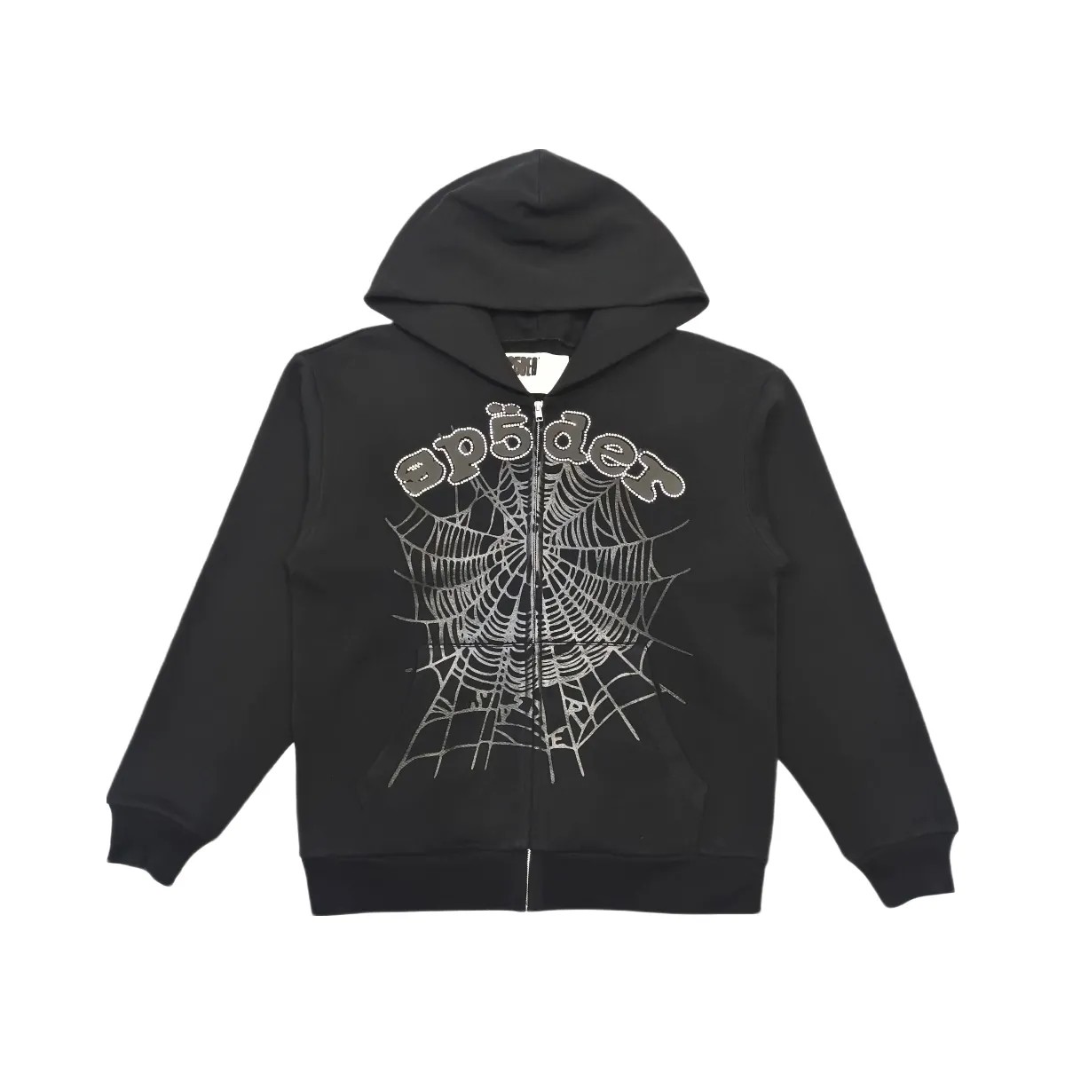 SP5DER Og Web V2 Rhinestone Zip Up Black - HypeFly India View 1