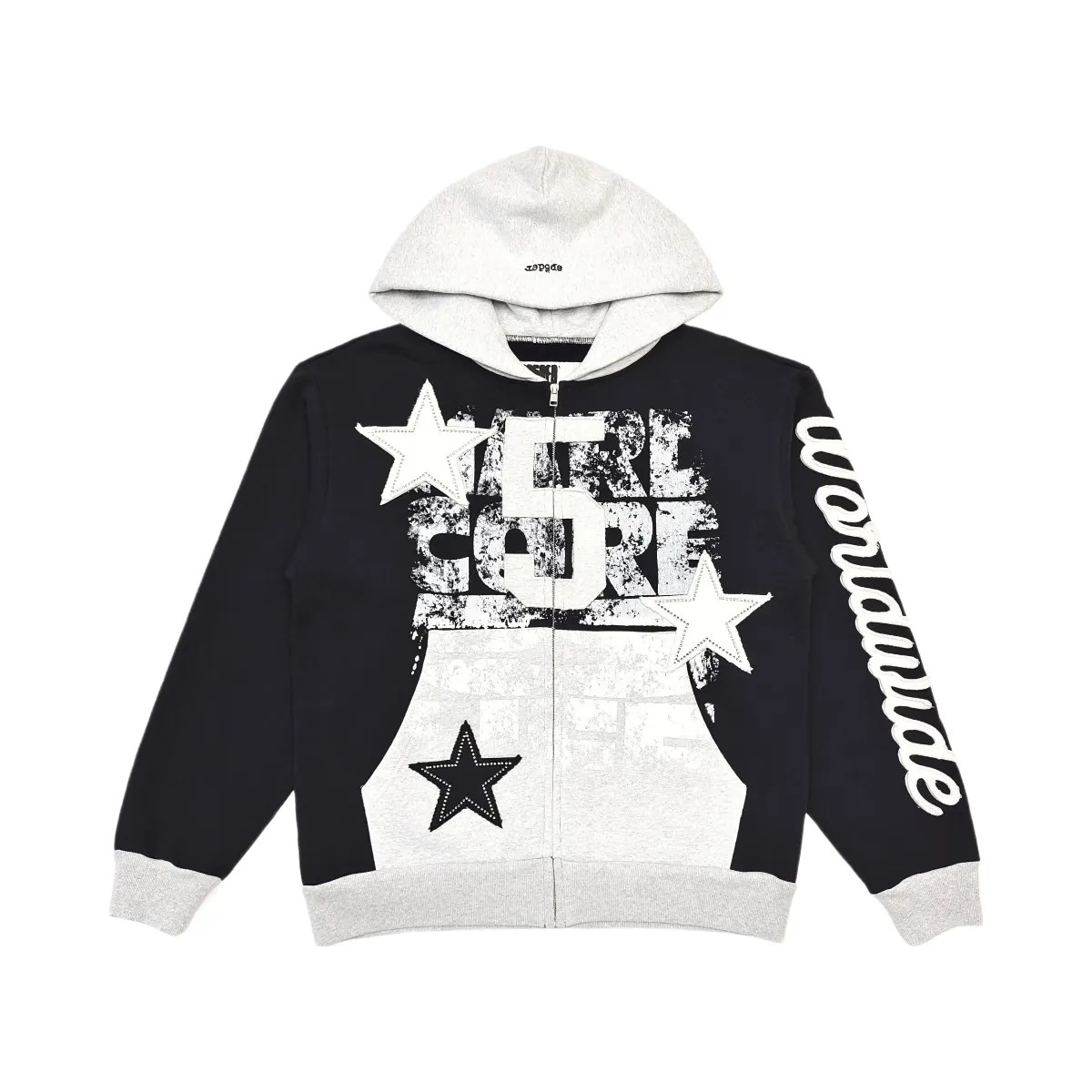 SP5DER Triple 5 Stitch Zip Up Hoodie Black - HypeFly India View 1