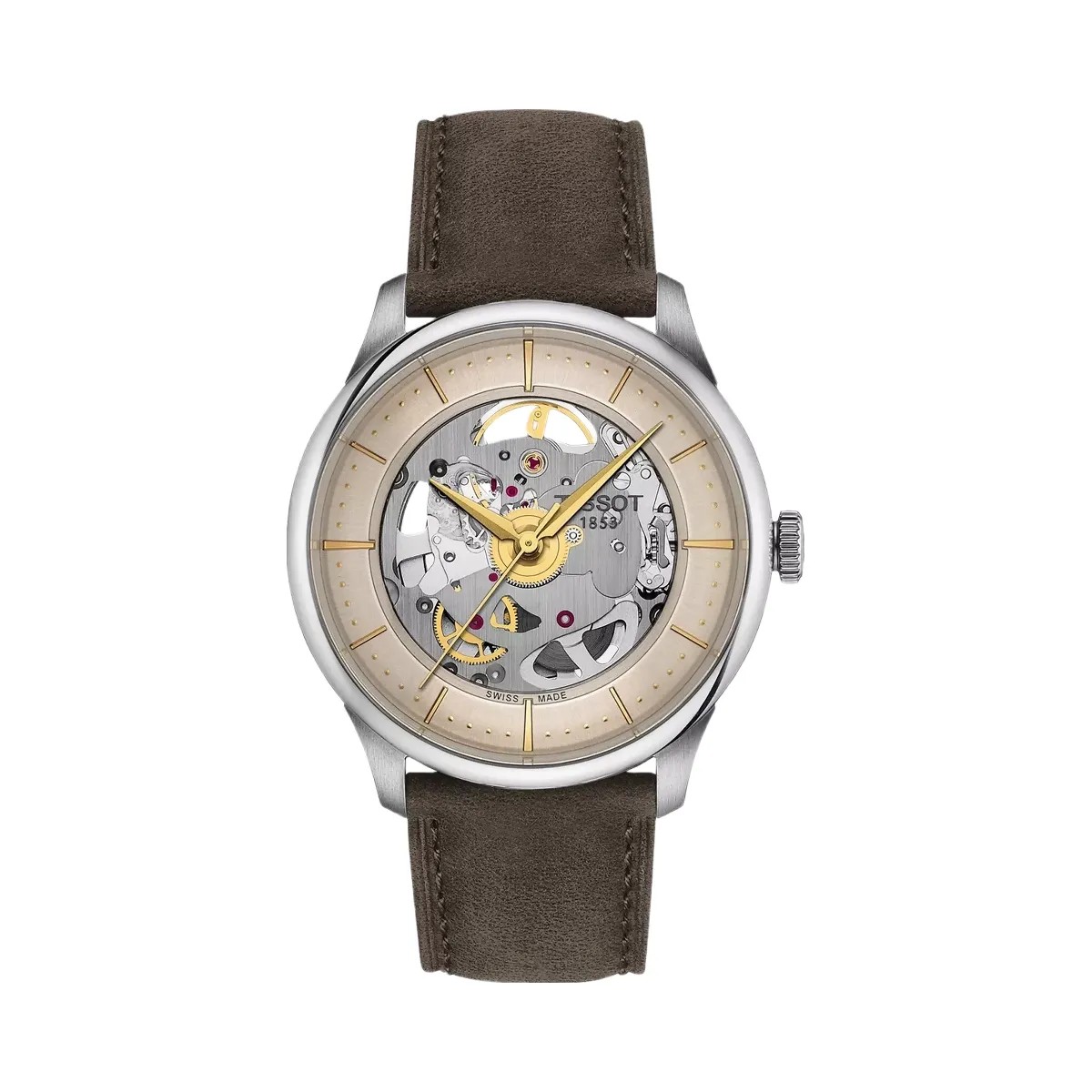 Tissot Chemin Des Tourelles Unisex Automatic Ivory Dial Analog Leather Watch T1398361626100 - HypeFly India View 1