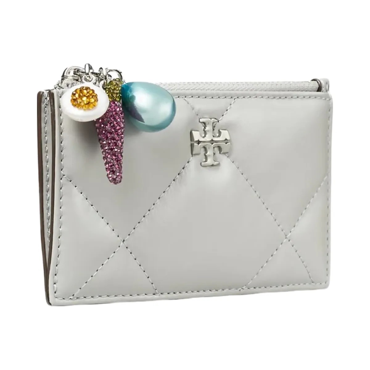 Tory Burch Kira Diamond Quilt Charm Zip Card Case Gray - HypeFly India View 3