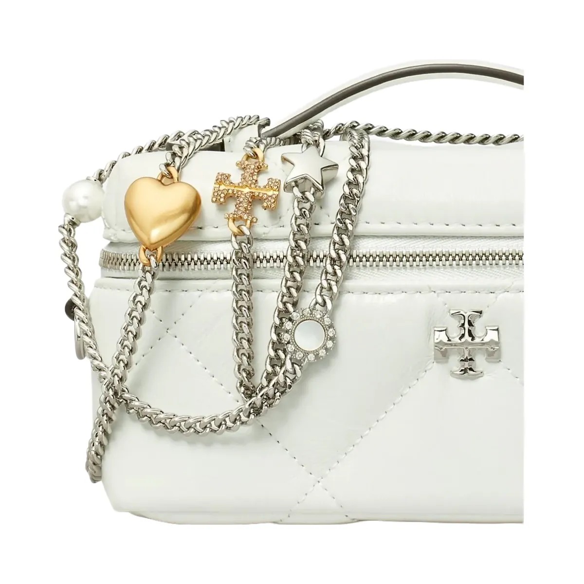 Tory Burch Kira Diamond Quilt Distressed Charm Vanity Case Blanc - HypeFly India View 4