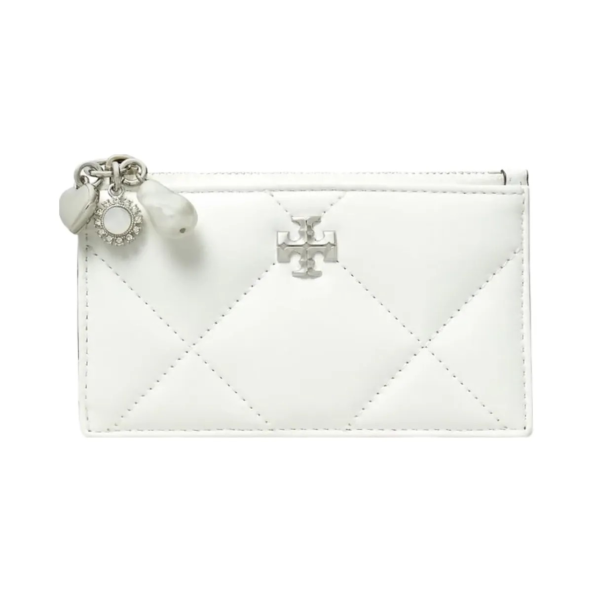 Tory Burch Kira Diamond Quilt Distressed Charm Zip Card Case Blanc - HypeFly India View 2