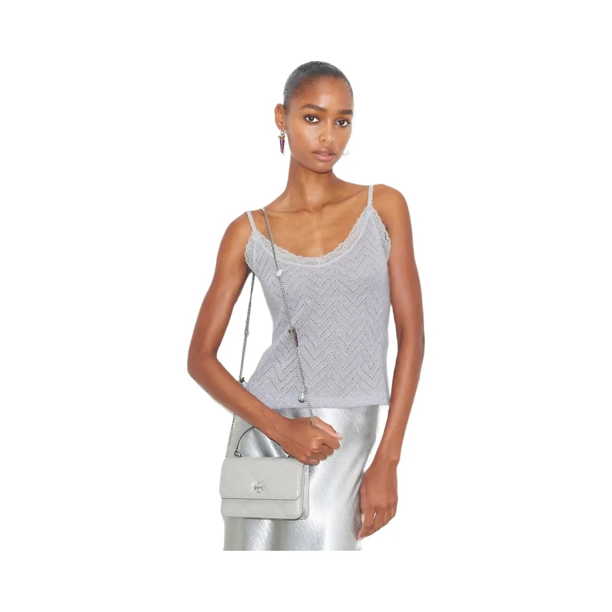 Tory Burch Mini Kira Diamond Quilt Charm Top-Handle Crossbody Gray - HypeFly India View 2