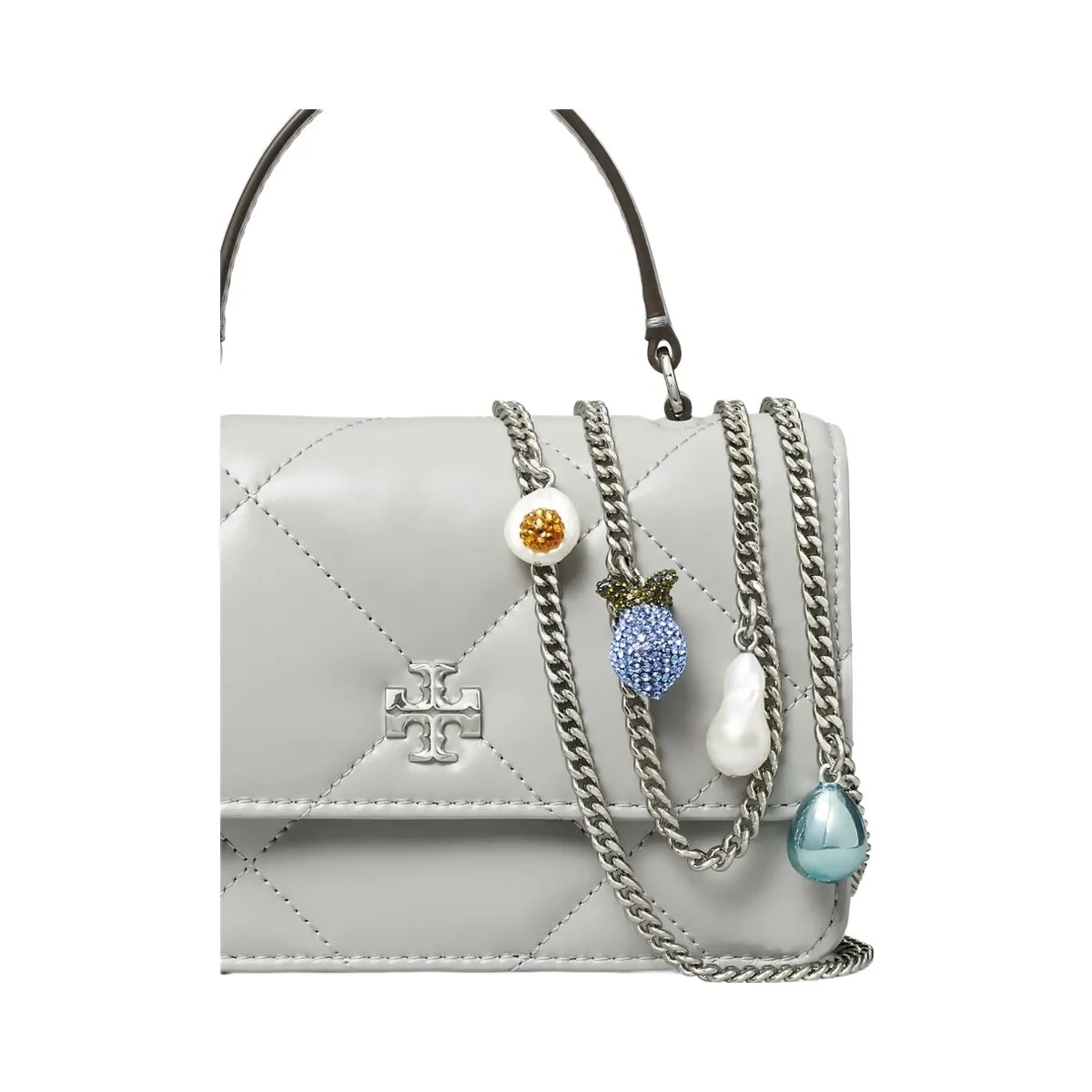 Tory Burch Mini Kira Diamond Quilt Charm Top-Handle Crossbody Gray - HypeFly India View 4