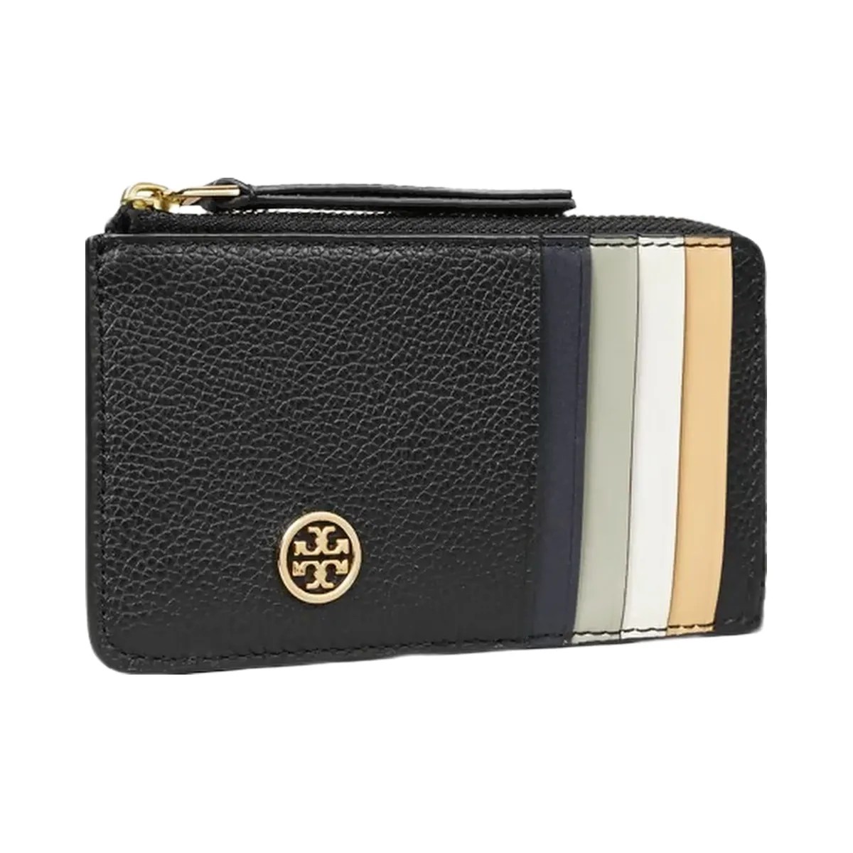 Tory Burch Robinson Pebbled Top-Zip Card Case Black - HypeFly India View 1