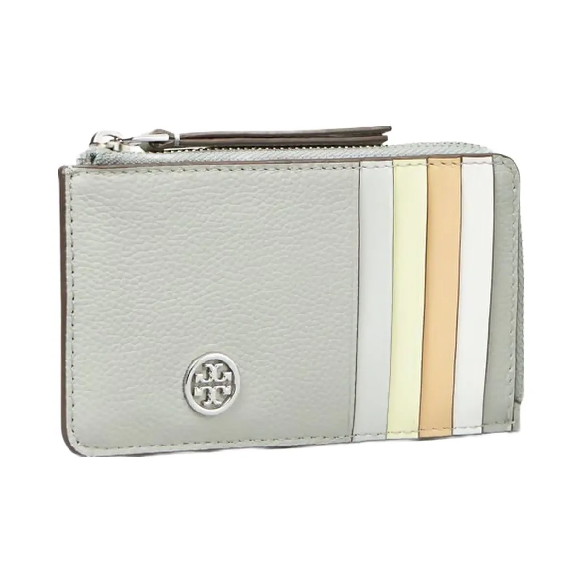 Tory Burch Robinson Pebbled Top-Zip Card Case Light Granite - HypeFly India View 1