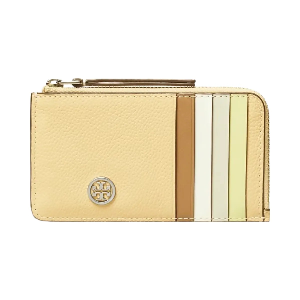 Tory Burch Robinson Pebbled Top-Zip Card Case Praline - HypeFly India View 1